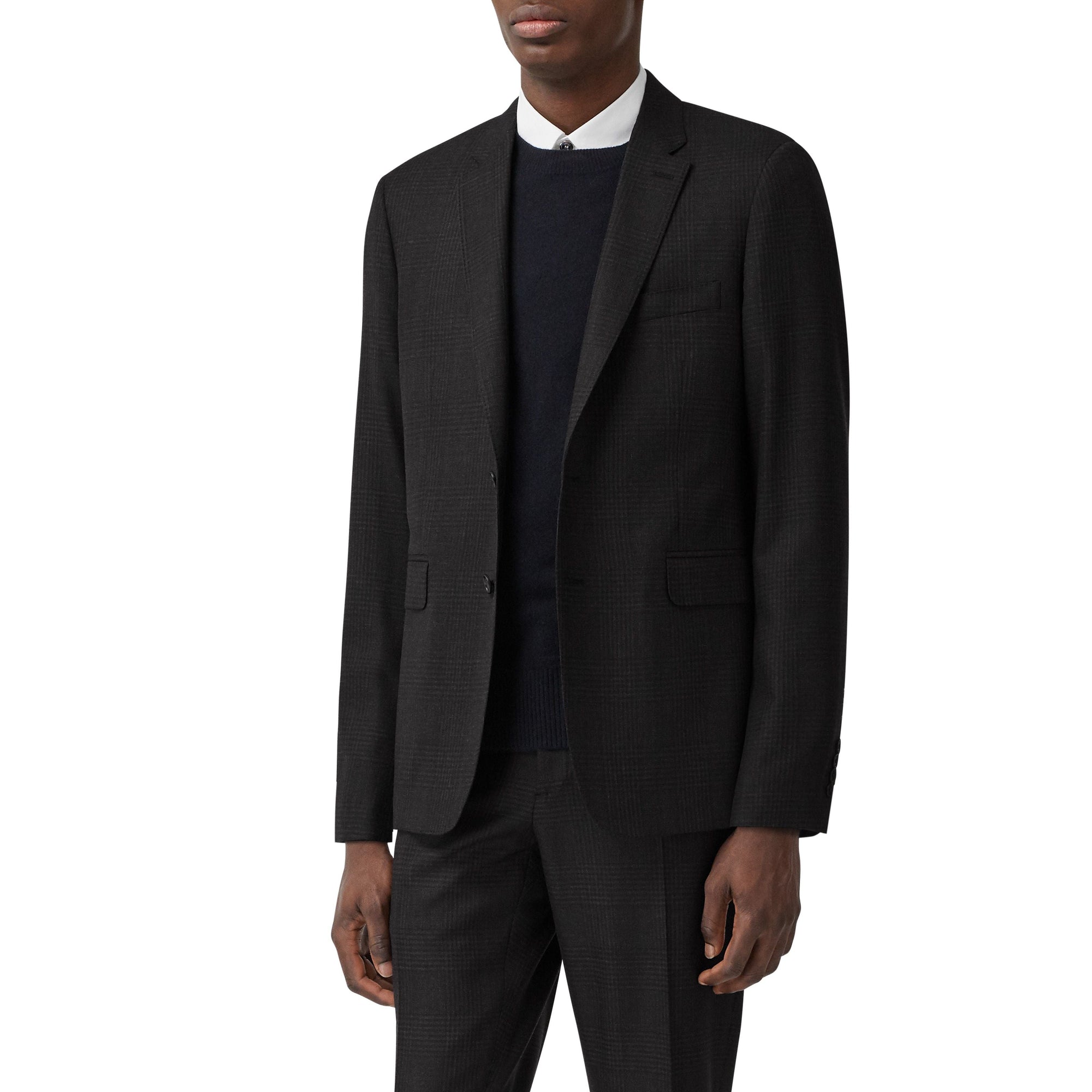 DARK GREY Costume slim en laine check Prince de Galles