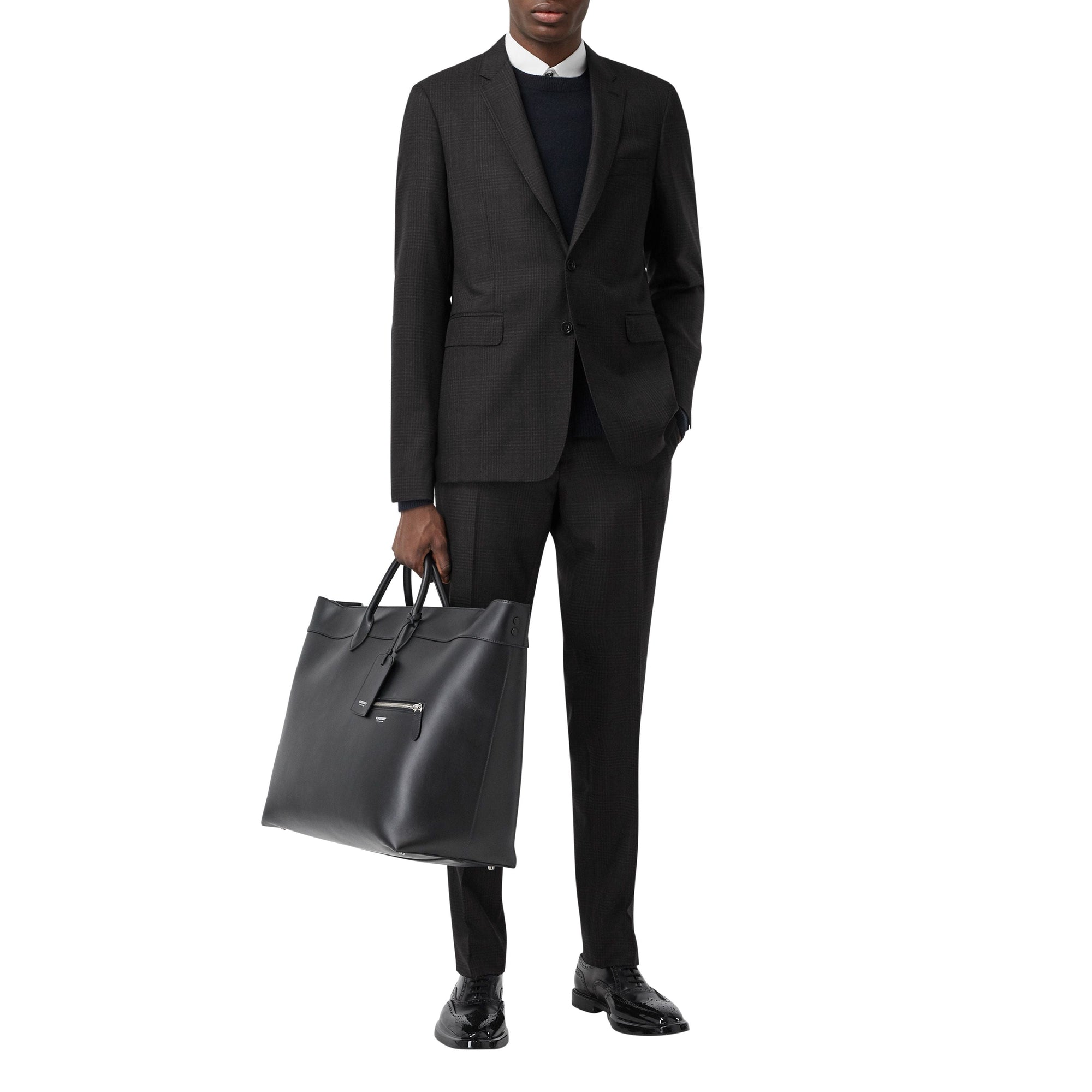 DARK GREY Costume slim en laine check Prince de Galles