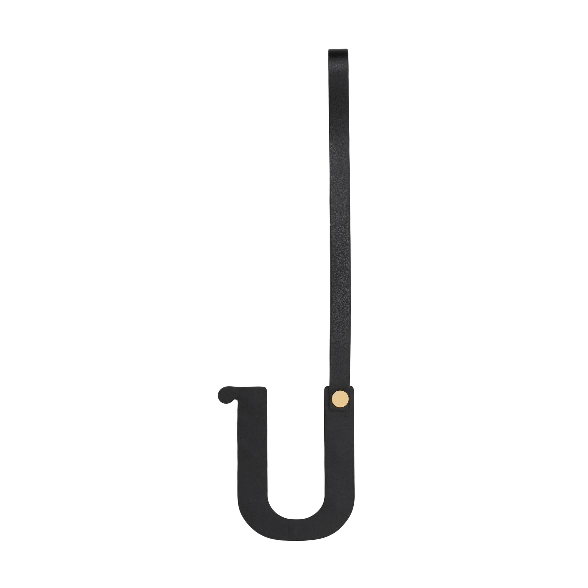 Bijou alphabet « U » en cuir clouté - Noir & Or Clair