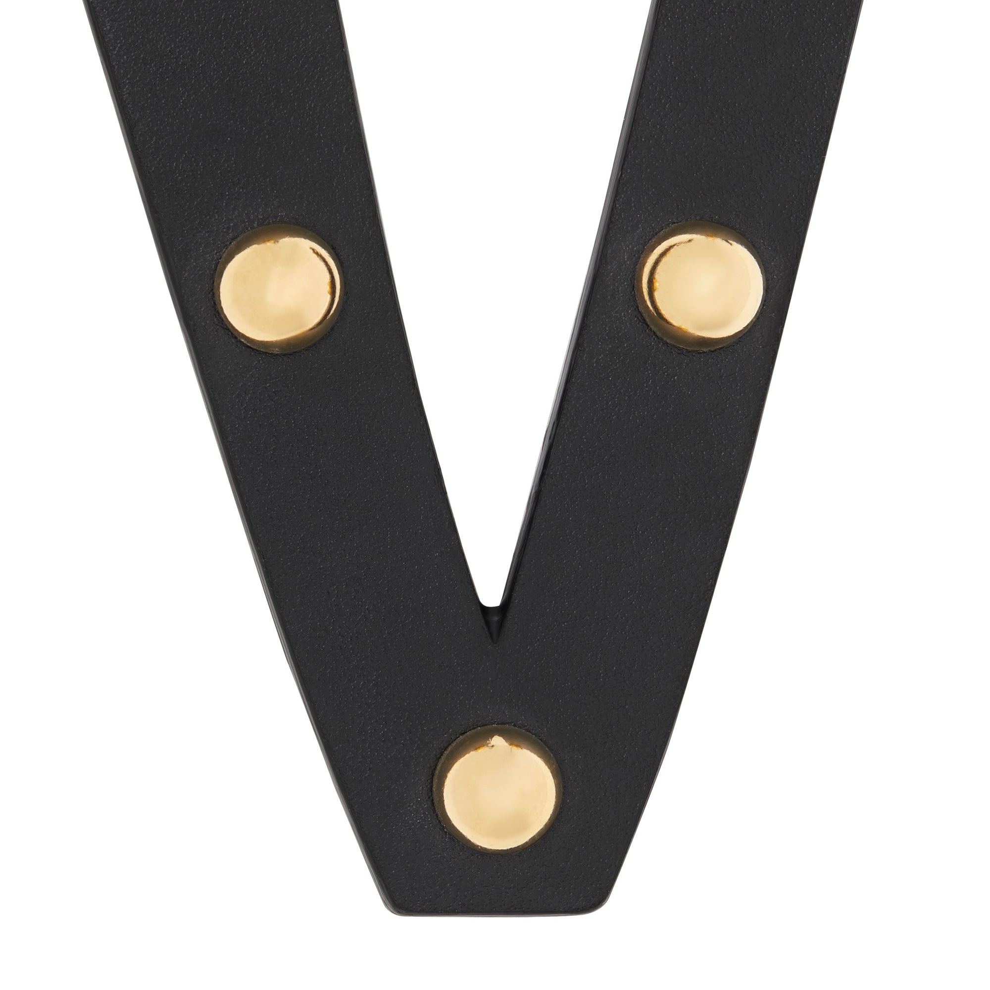 Bijou alphabet « v » en cuir clouté - Noir & or clair
