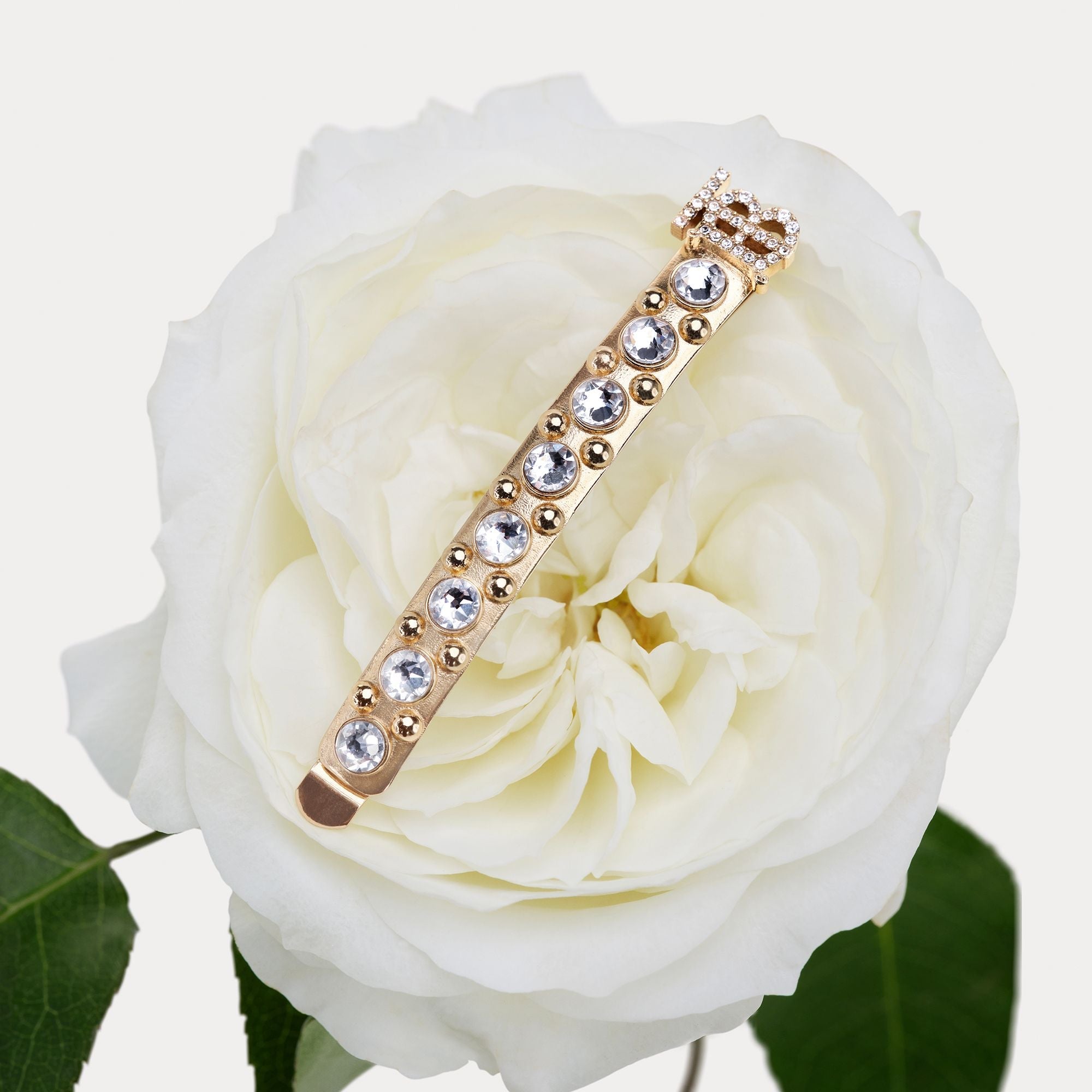 Barrette plaquée or monogram avec cristaux - Or clair