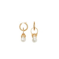 Créoles plaquées or avec bague et perle en résine - Or clair
