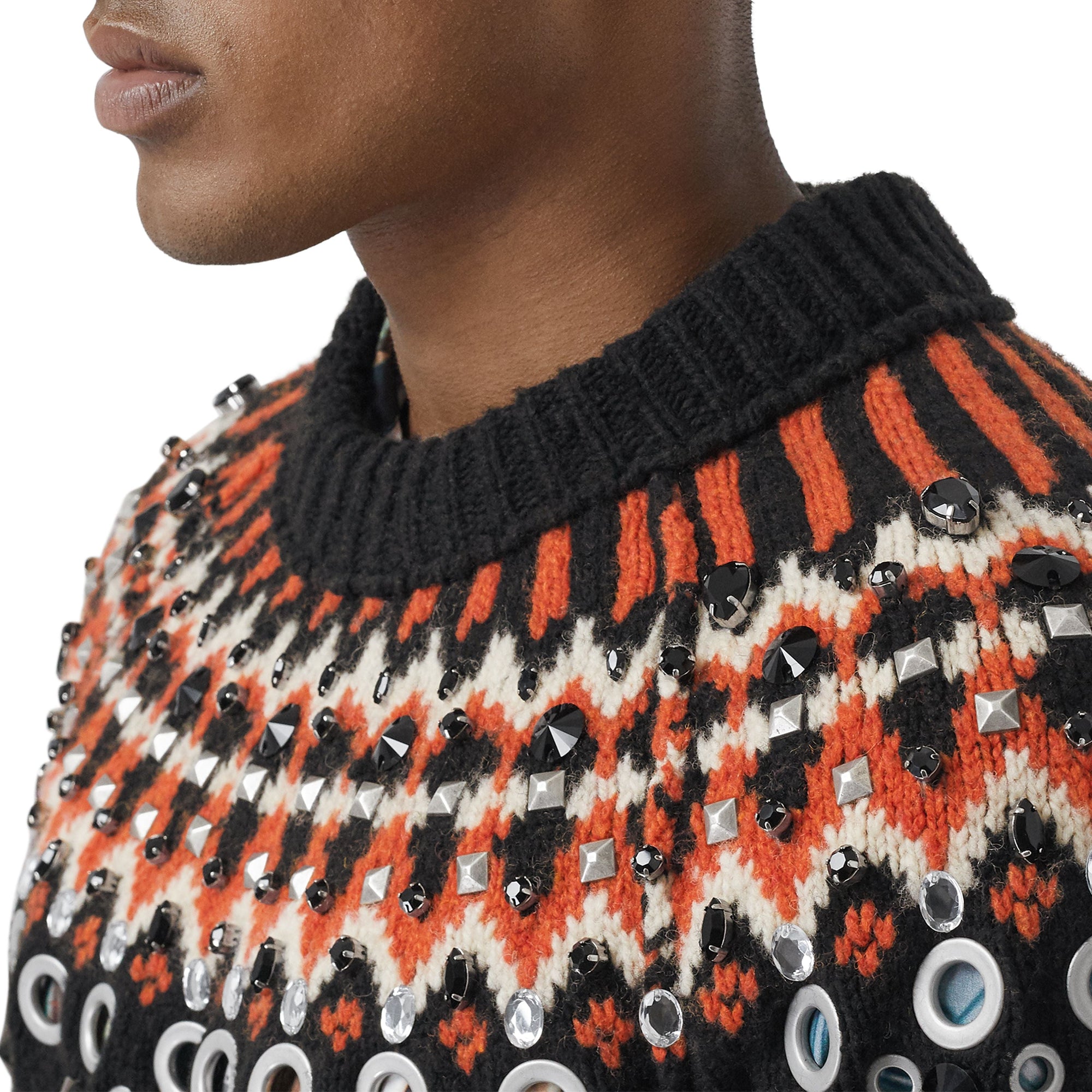 Pull en laine à motif fair isle avec ornements - Noir