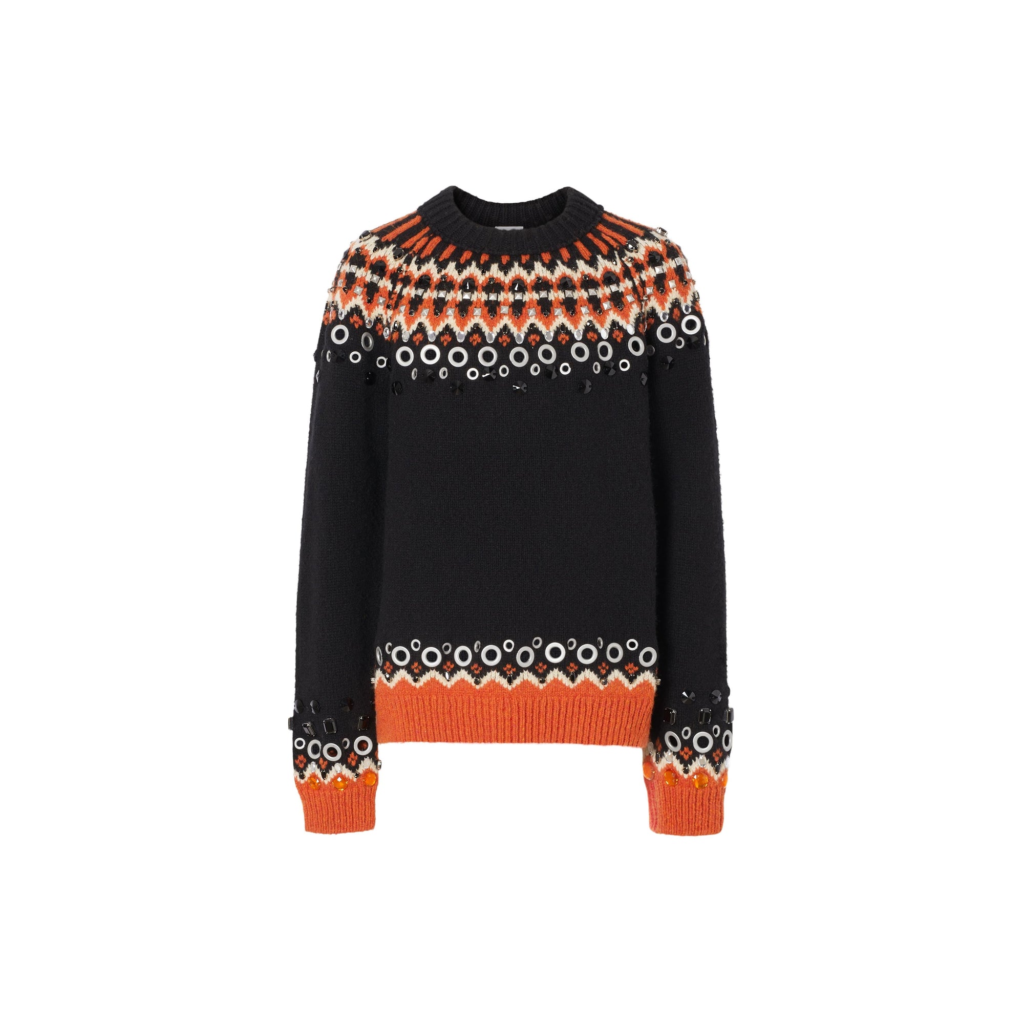 Pull en laine à motif fair isle avec ornements - Noir