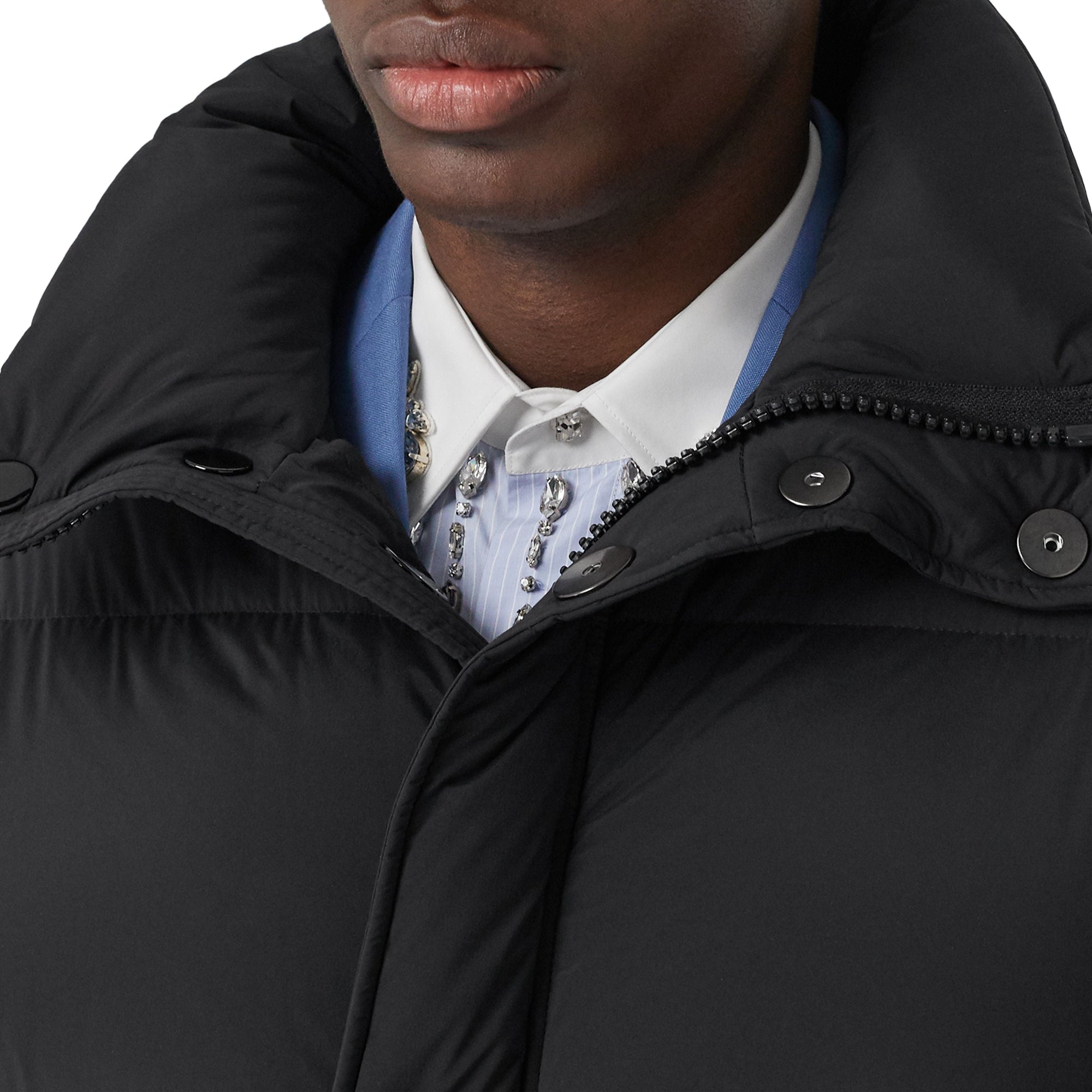 Doudoune en nylon stretch avec capuche amovible - Noir