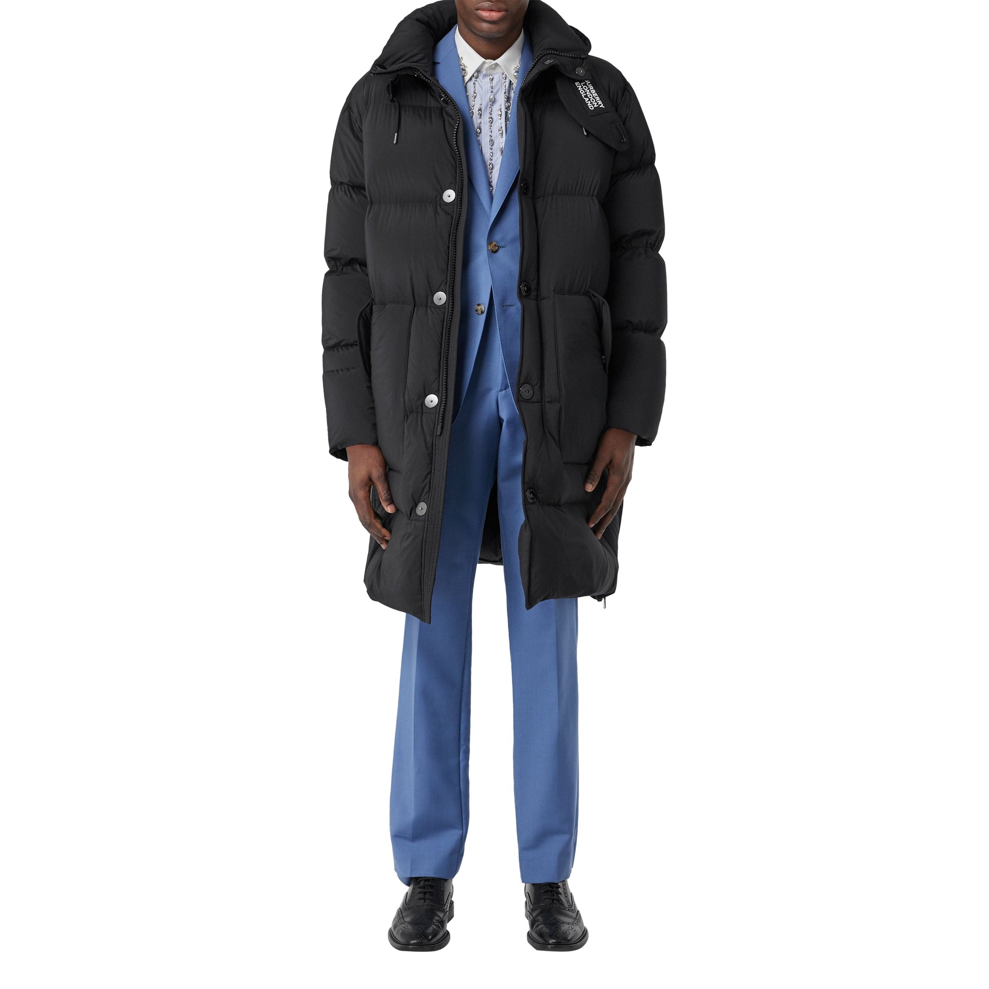 Doudoune en nylon stretch avec capuche amovible - Noir