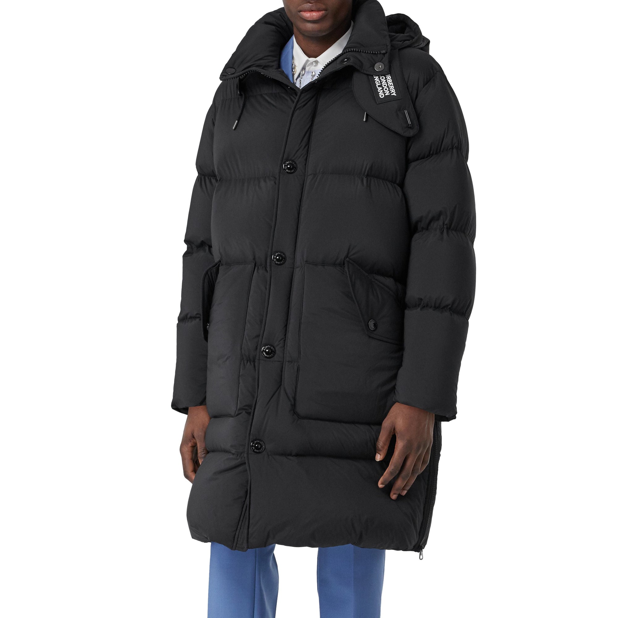 Doudoune en nylon stretch avec capuche amovible - Noir