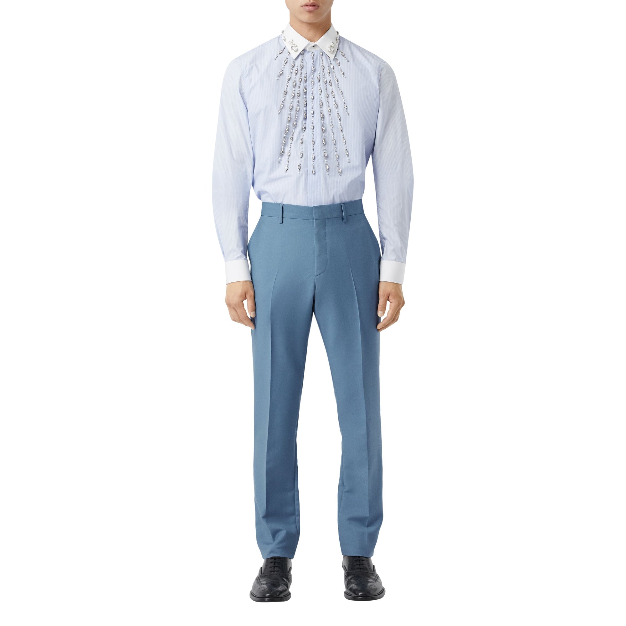 STEEL BLUE Pantalon ajusté classique en mohair et laine