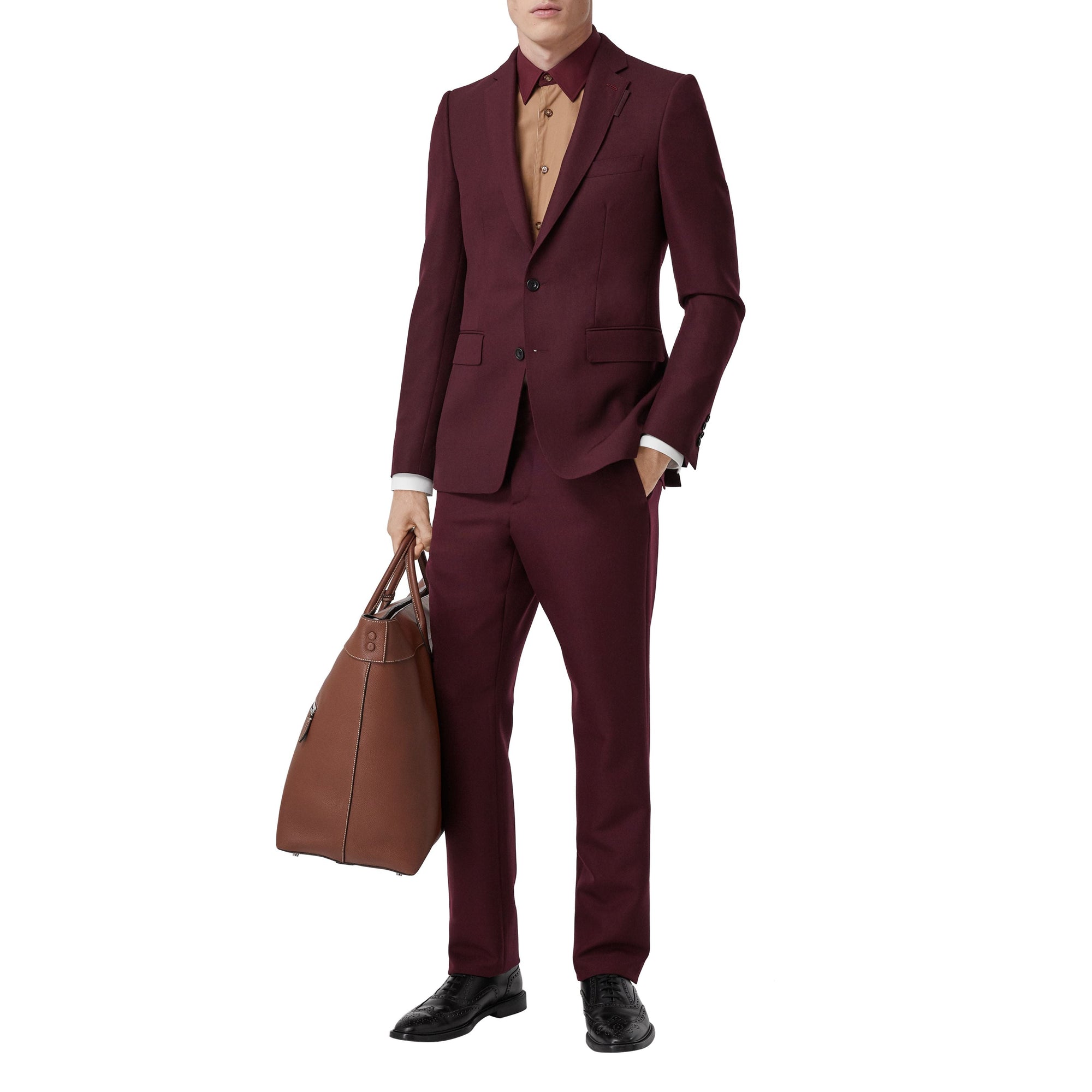 DEEP BURGUNDY Pantalon de costume classique en laine et mohair
