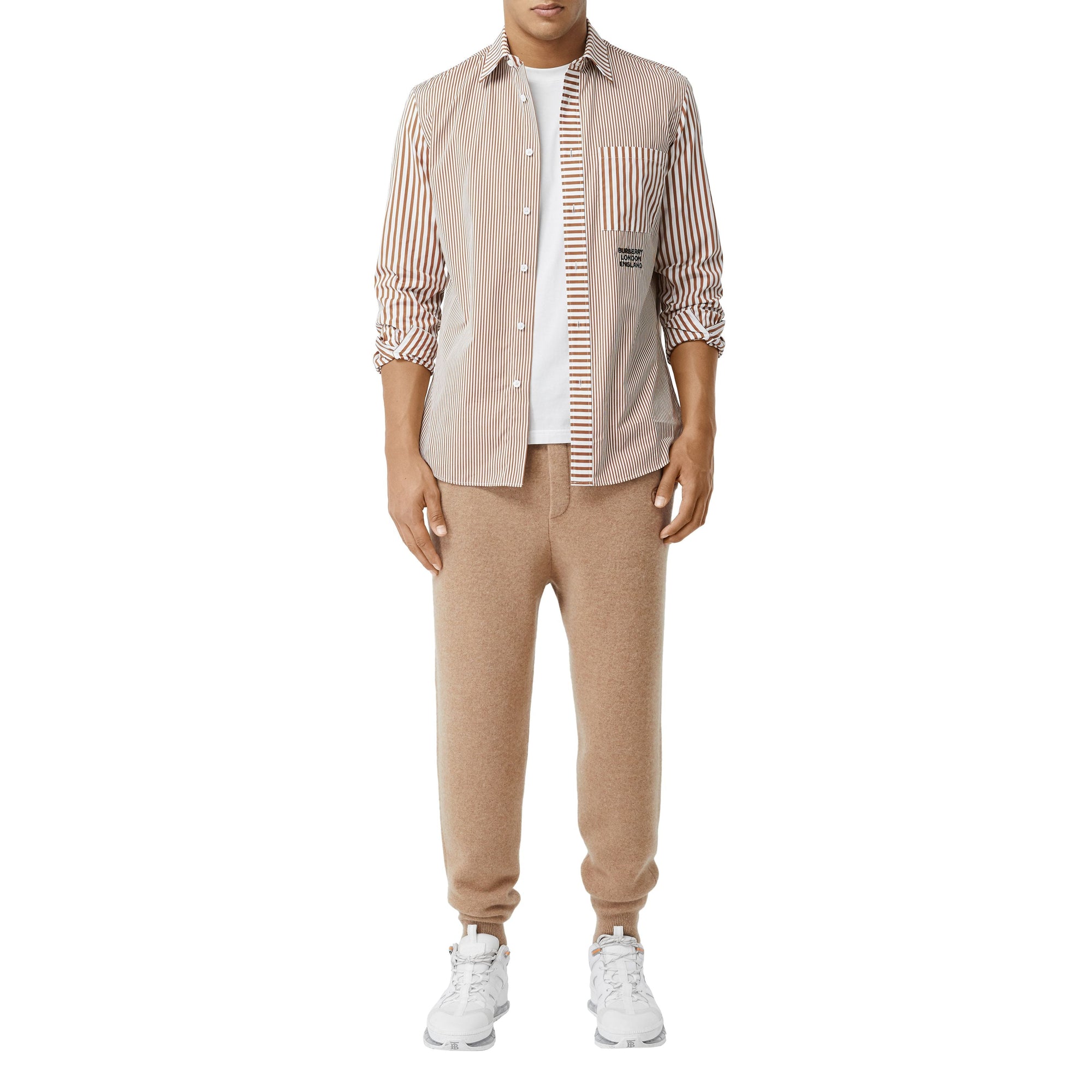 CAMEL STRIPE Chemise en coton rayée façon patchwork avec logo brodé