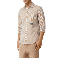 CAMEL STRIPE Chemise en coton rayée façon patchwork avec logo brodé