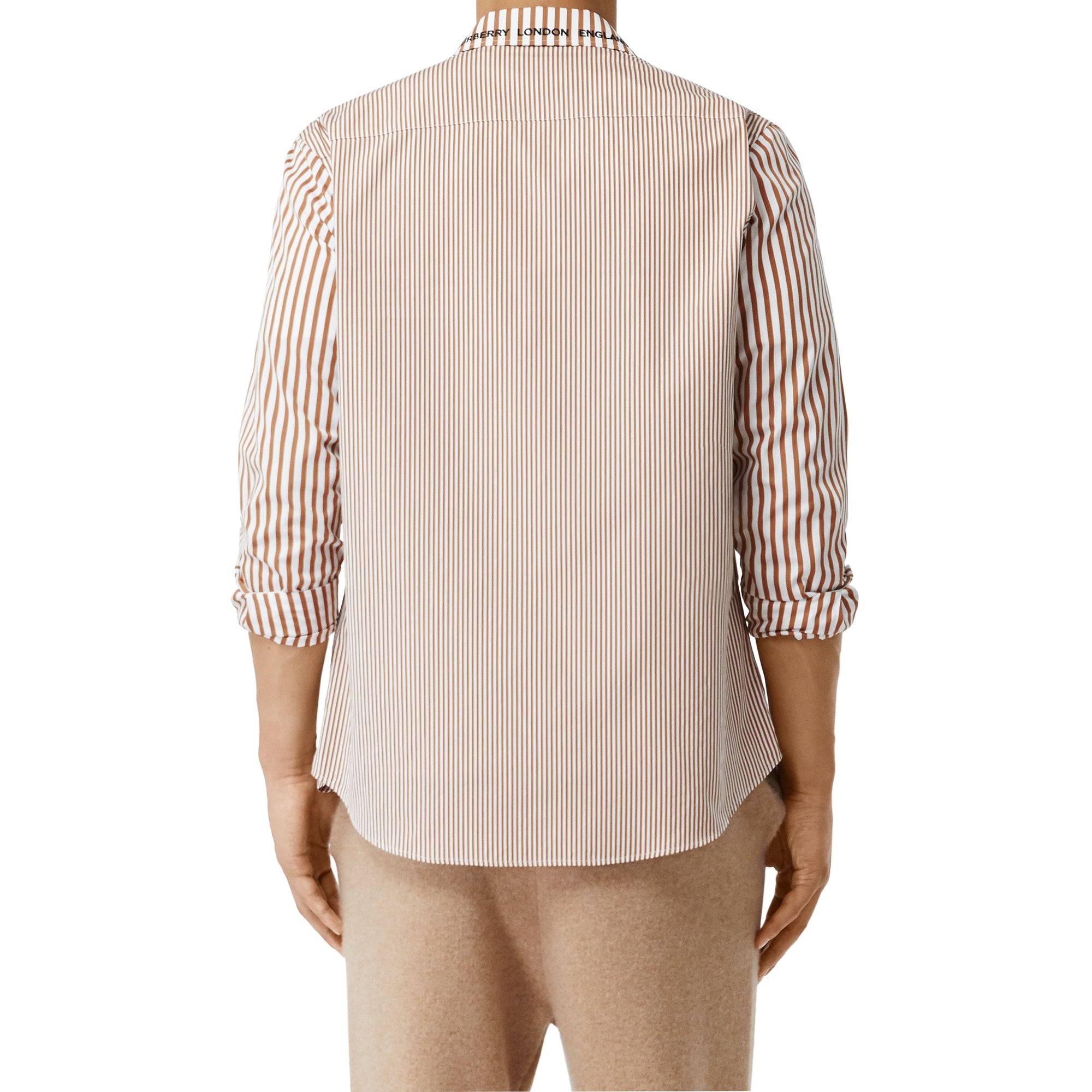 CAMEL STRIPE Chemise en coton rayée façon patchwork avec logo brodé