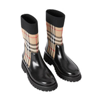 Bottines chelsea en cuir façon chaussettes en maille vintage check - Beige d'archive