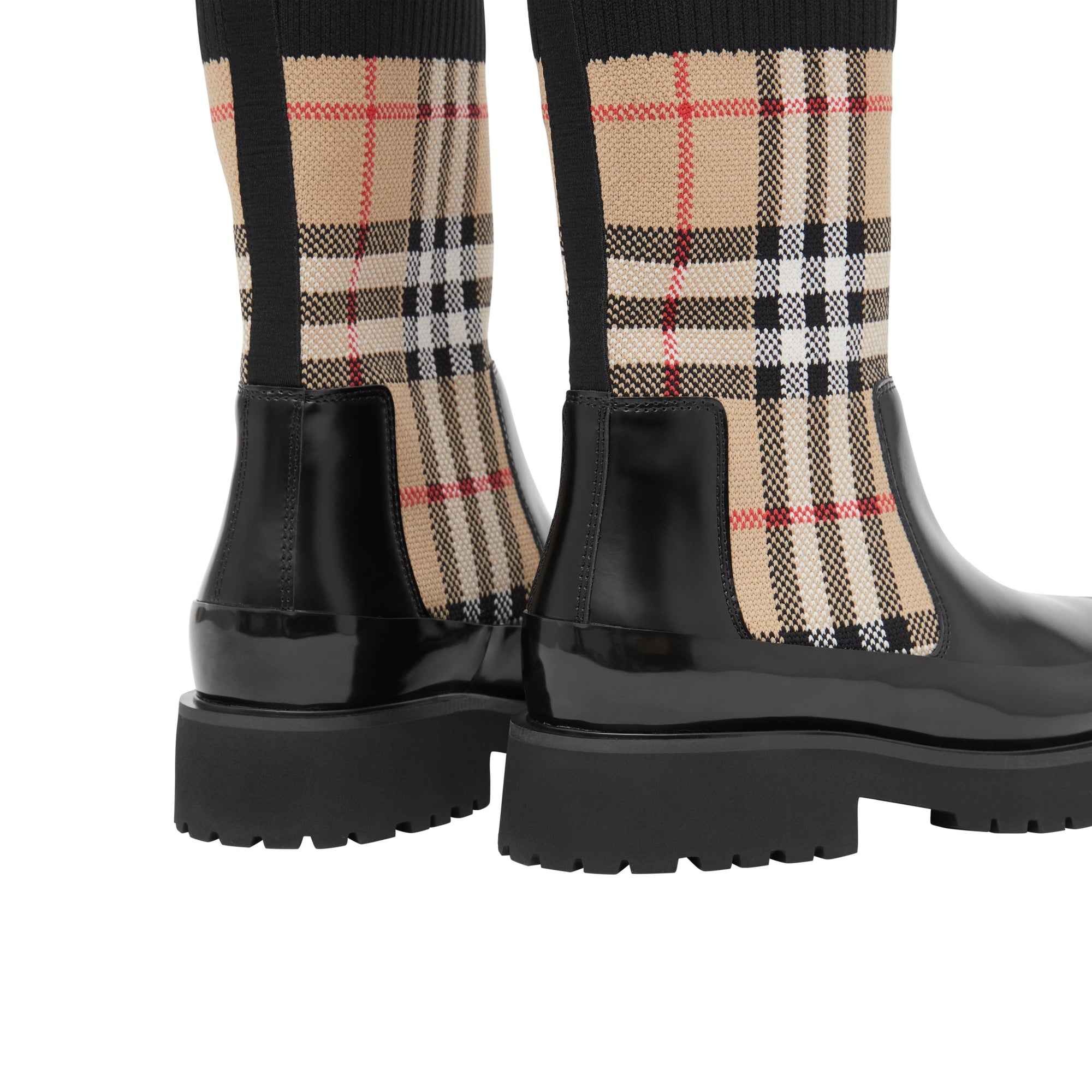 Bottines chelsea en cuir façon chaussettes en maille vintage check - Beige d'archive