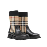 Bottines chelsea en cuir façon chaussettes en maille vintage check - Beige d'archive