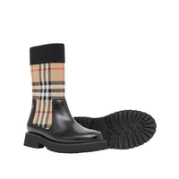 Bottines chelsea en cuir façon chaussettes en maille vintage check - Beige d'archive