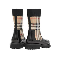 Bottines chelsea en cuir façon chaussettes en maille vintage check - Beige d'archive
