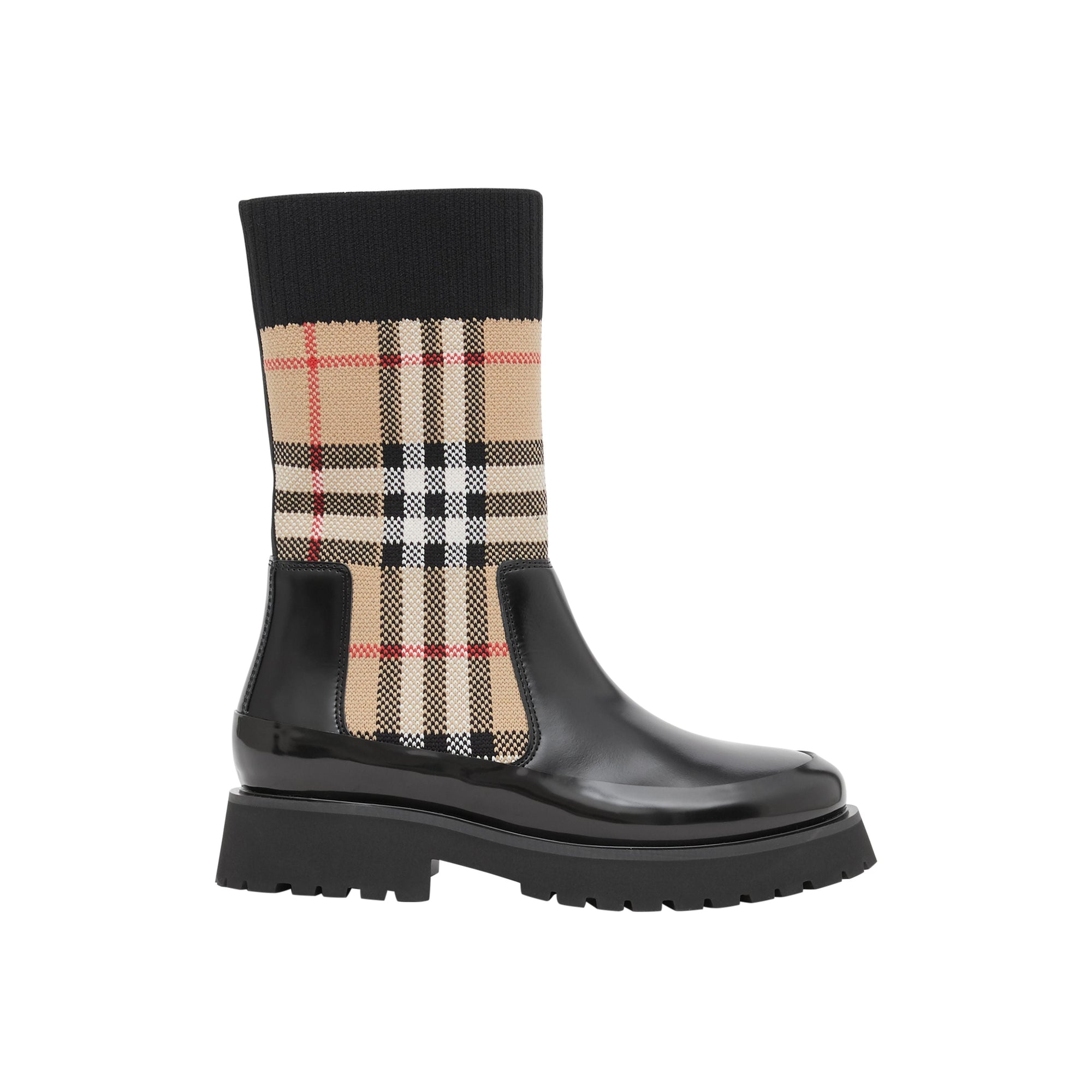 Bottines chelsea en cuir façon chaussettes en maille vintage check - Beige d'archive