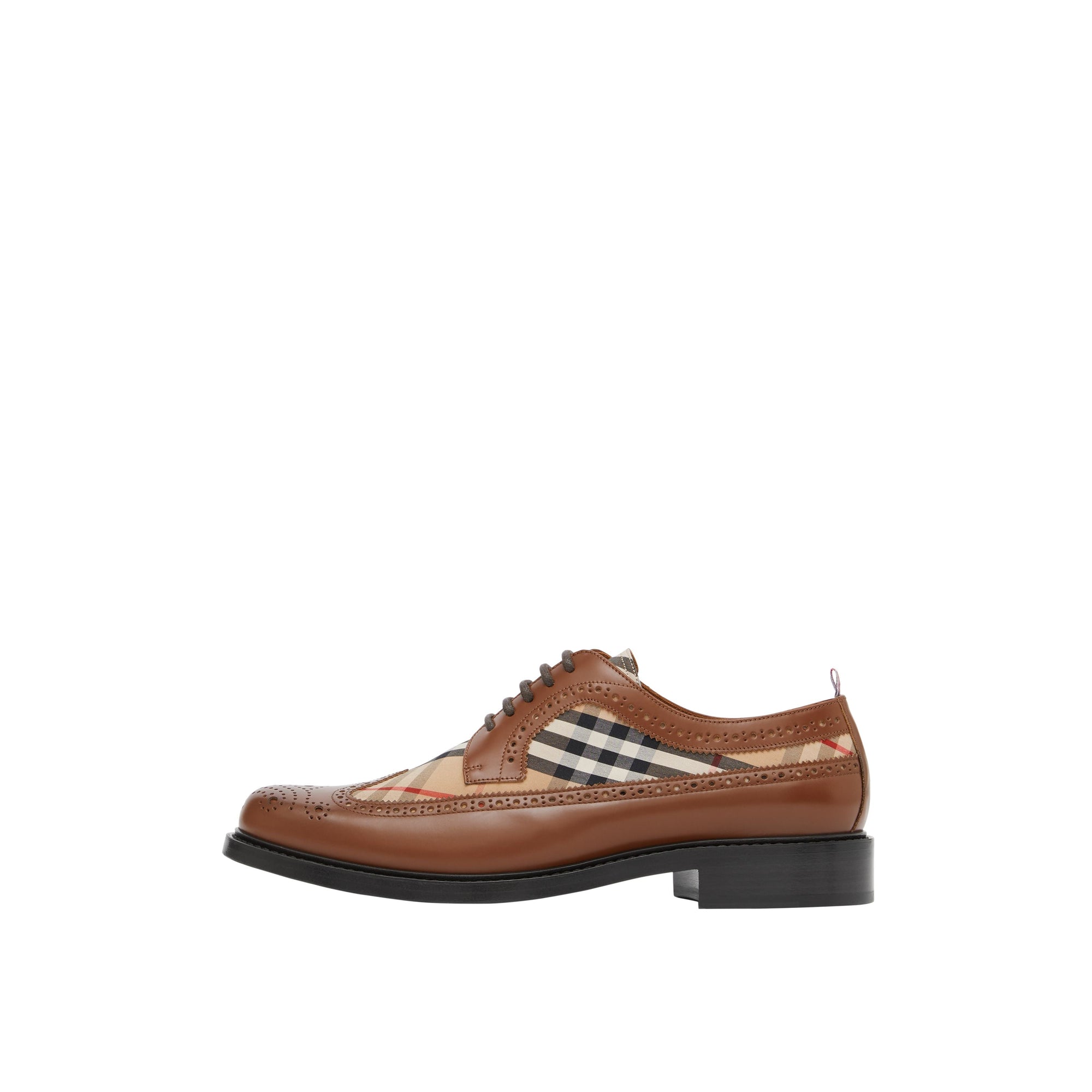 TAN/ARCHIVE BEIGE Derbies en cuir et Vintage check avec détails richelieu