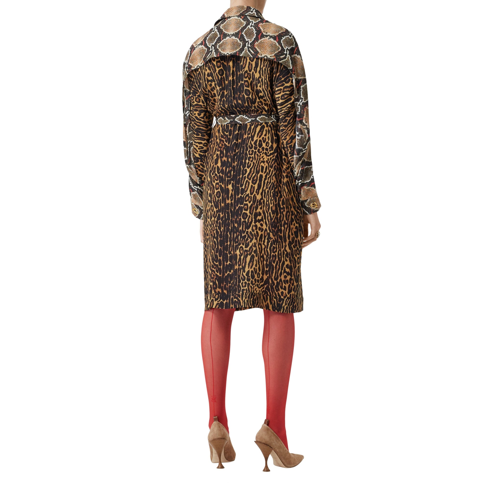 DARK MUSTARD Robe chemise ceinturée à manches cape et imprimé animalier