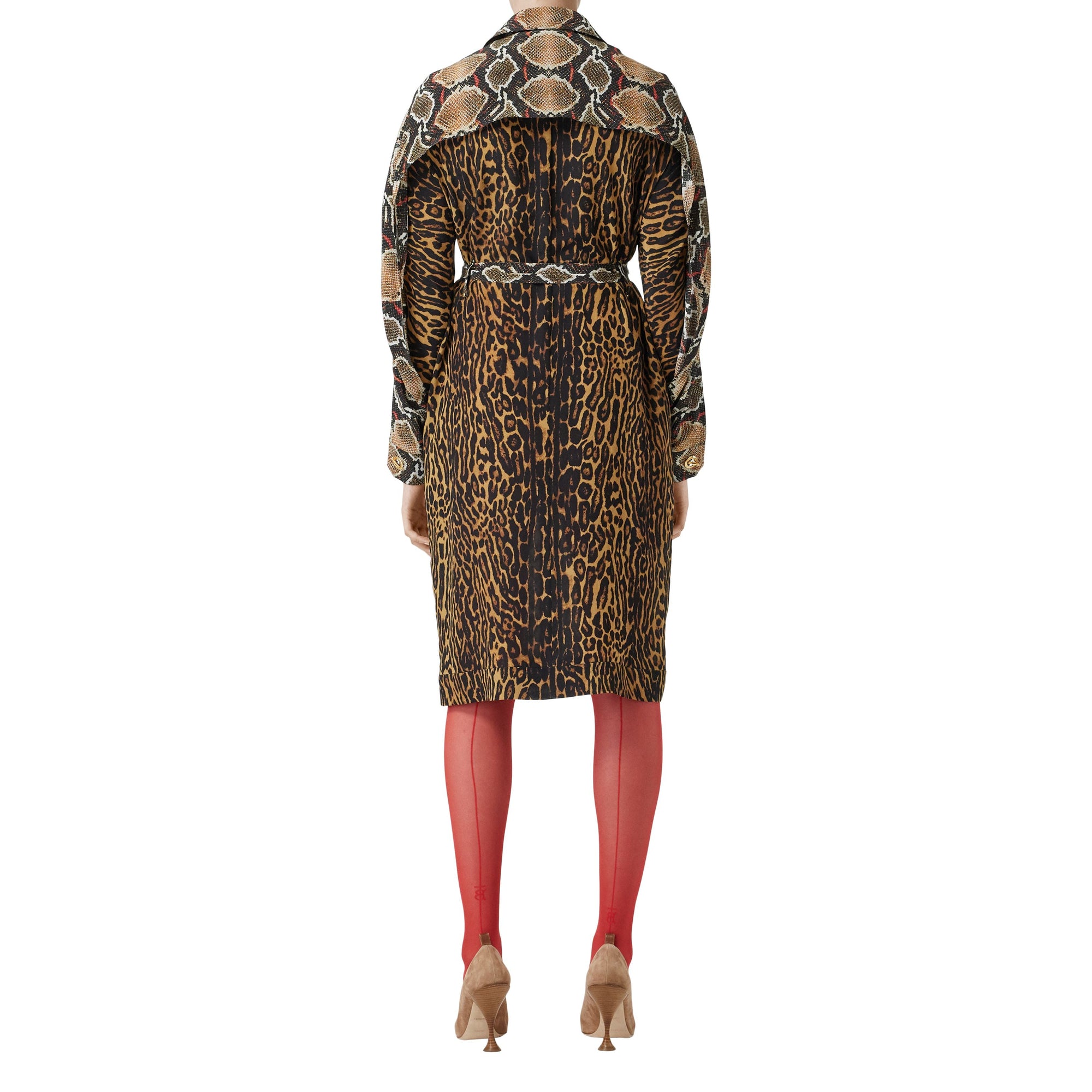 DARK MUSTARD Robe chemise ceinturée à manches cape et imprimé animalier