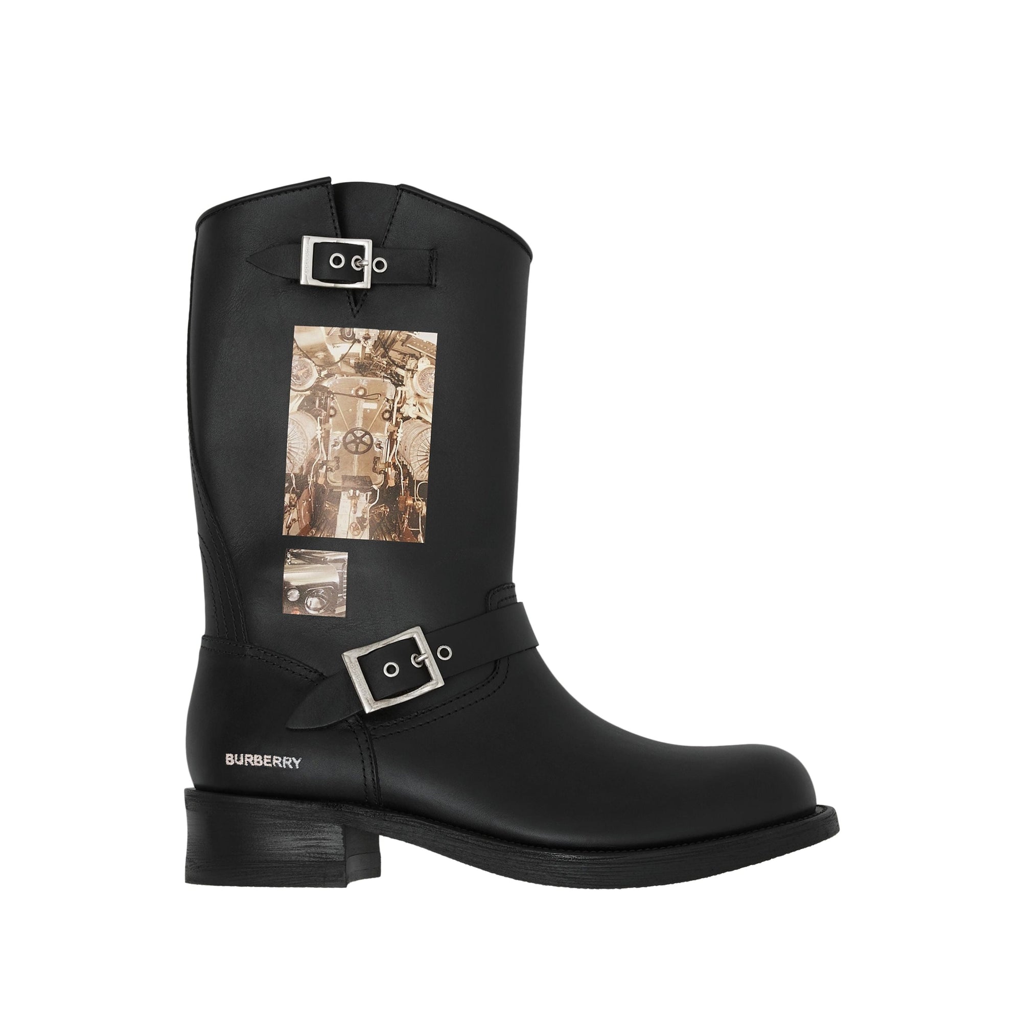 Bottes de motard en cuir à imprimé montage - Noir
