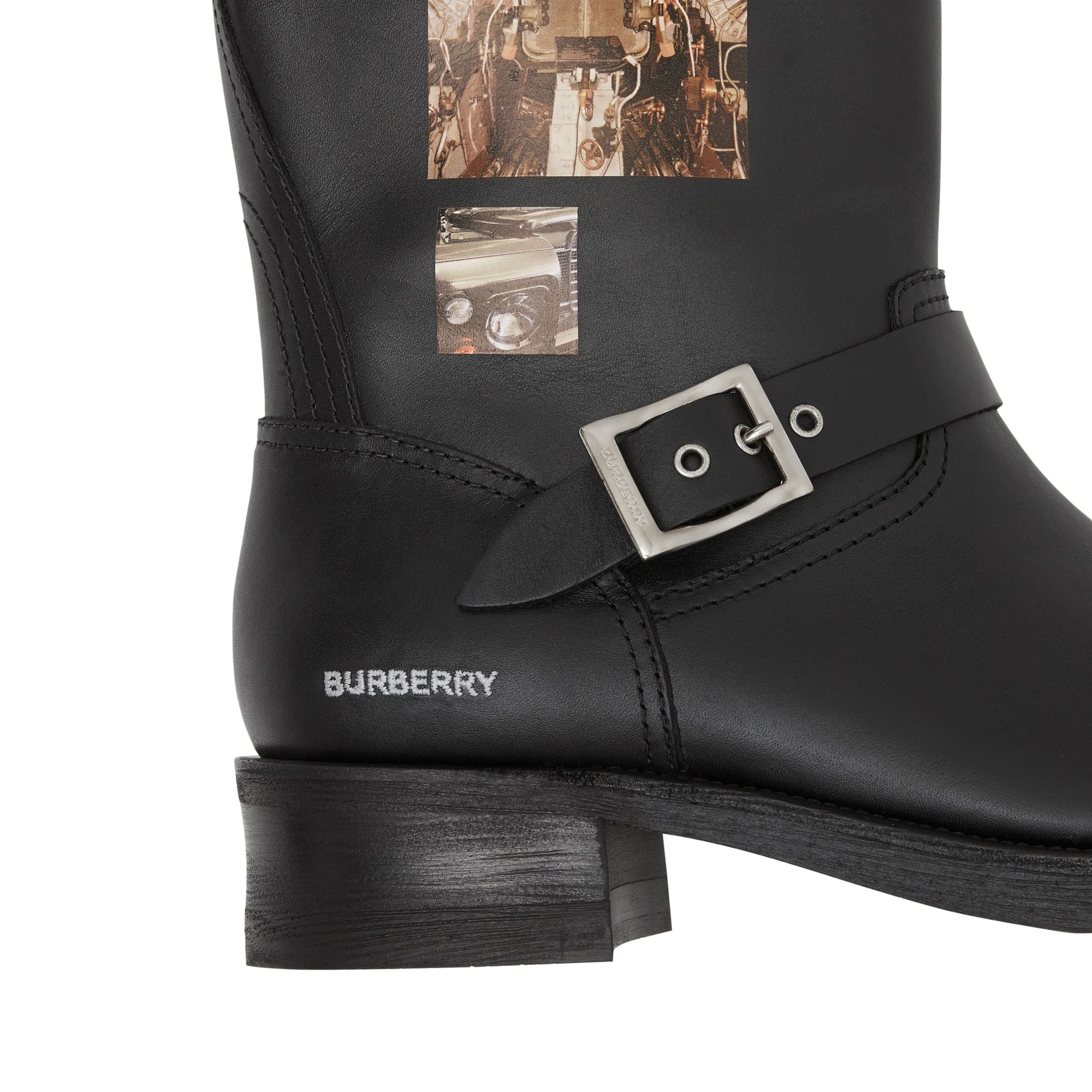 Bottes de motard en cuir à imprimé montage - Noir