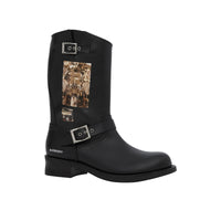 Bottes de motard en cuir à imprimé montage - Noir