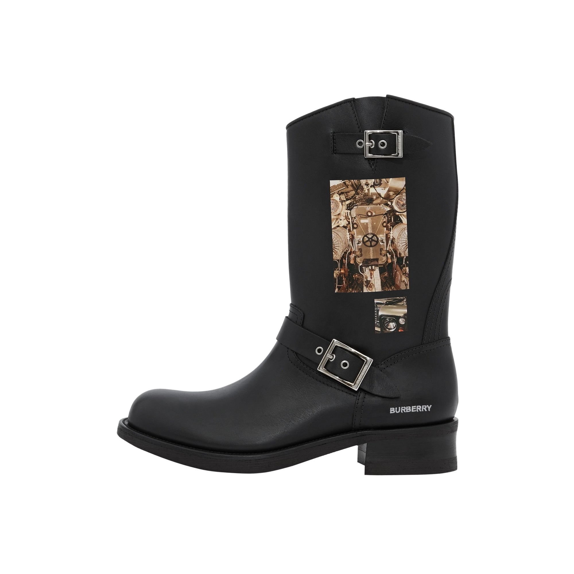 Bottes de motard en cuir à imprimé montage - Noir