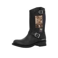 Bottes de motard en cuir à imprimé montage - Noir
