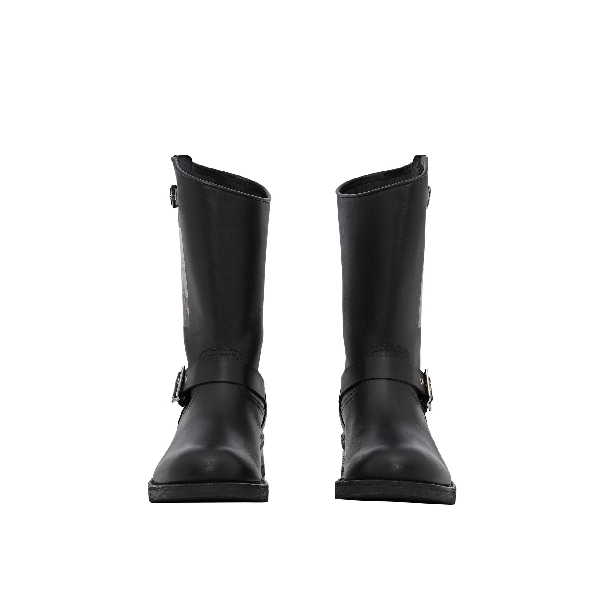 Bottes de motard en cuir à imprimé montage - Noir