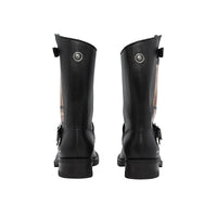 Bottes de motard en cuir à imprimé montage - Noir