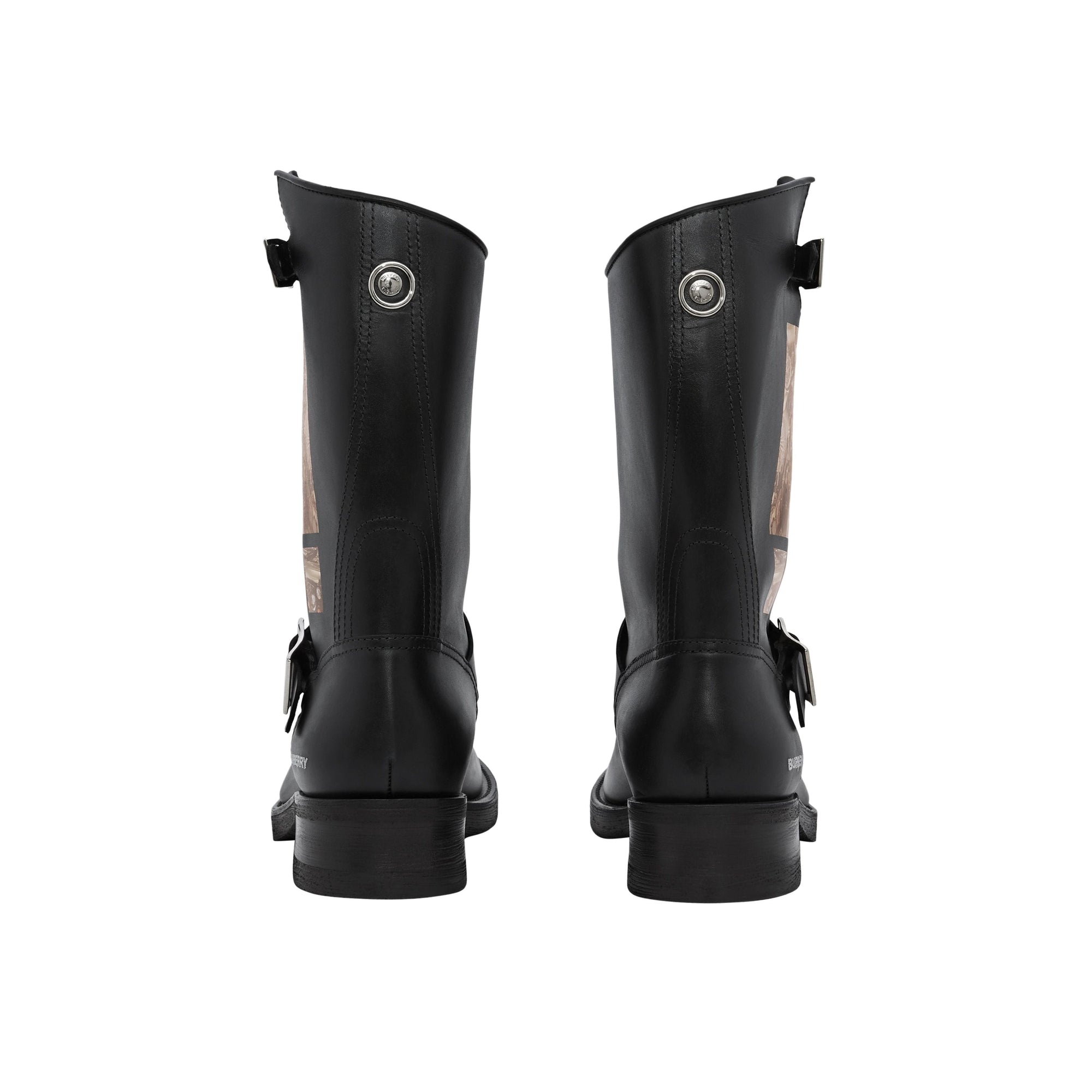 Bottes de motard en cuir à imprimé montage - Noir