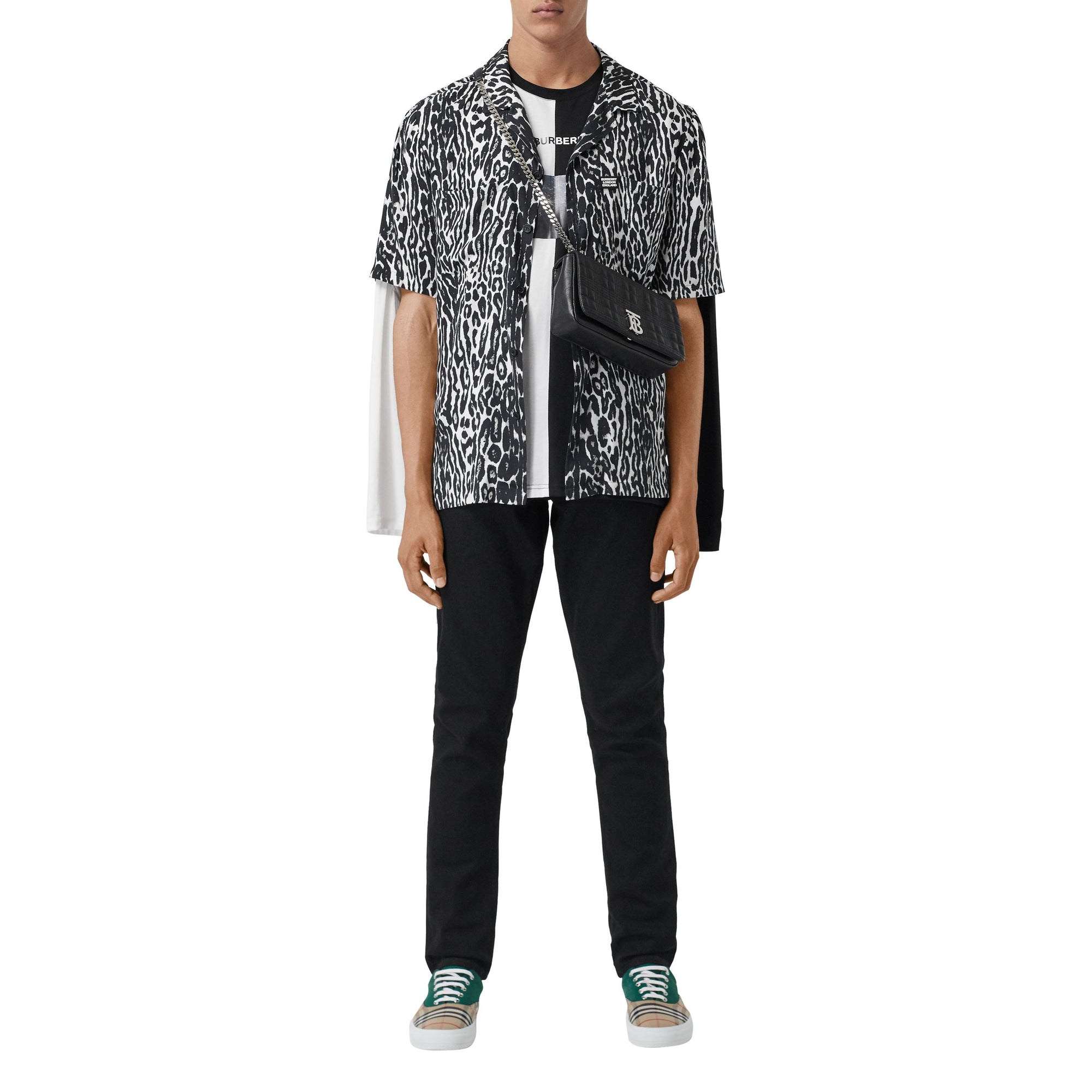 Chemise à manches courtes en sergé à imprimé léopard - Noir