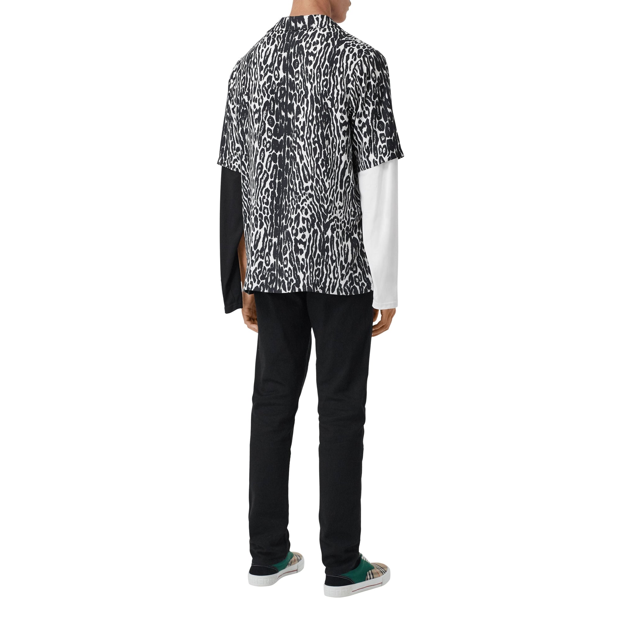 Chemise à manches courtes en sergé à imprimé léopard - Noir