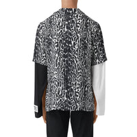 Chemise à manches courtes en sergé à imprimé léopard - Noir
