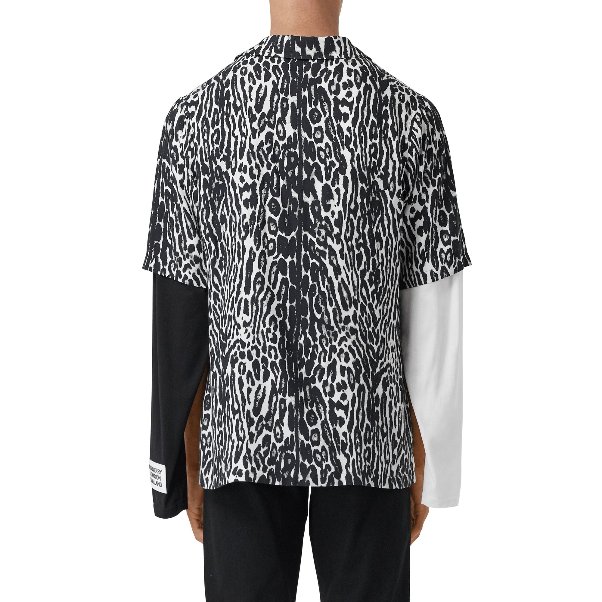 Chemise à manches courtes en sergé à imprimé léopard - Noir