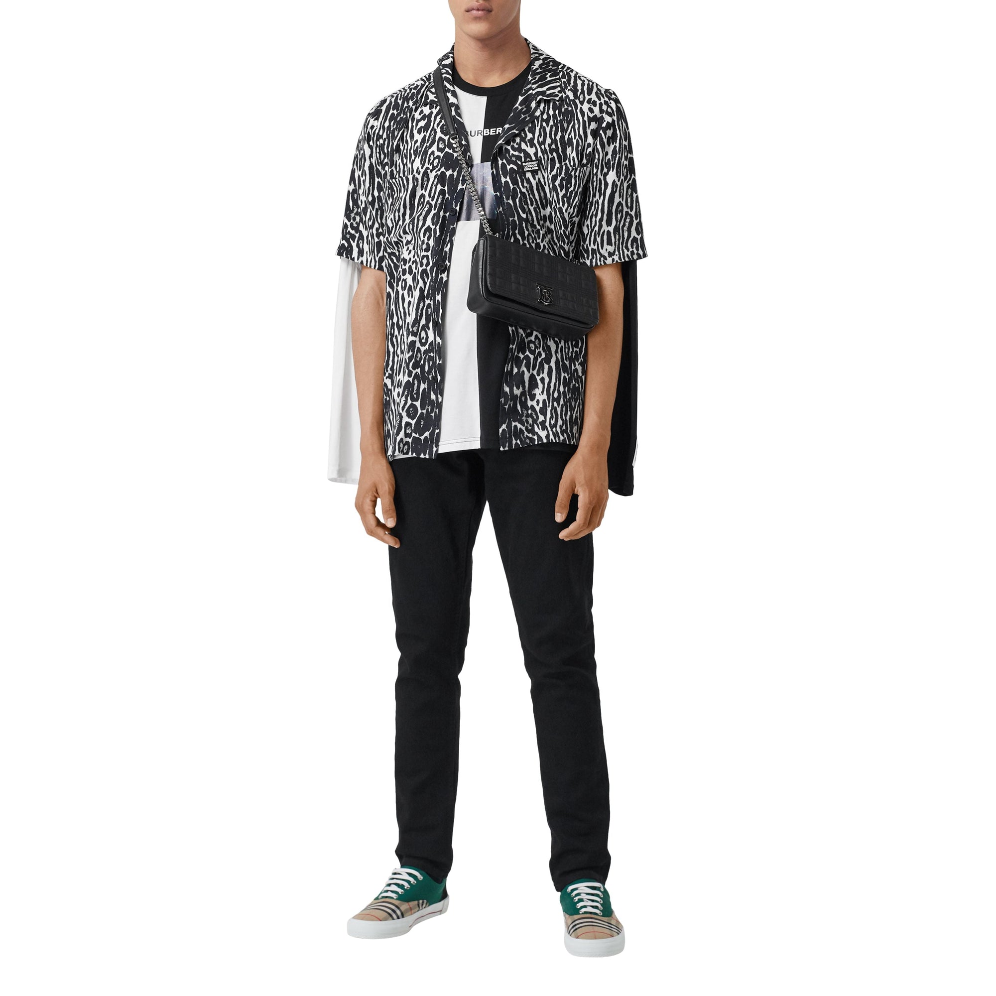 Chemise à manches courtes en sergé à imprimé léopard - Noir