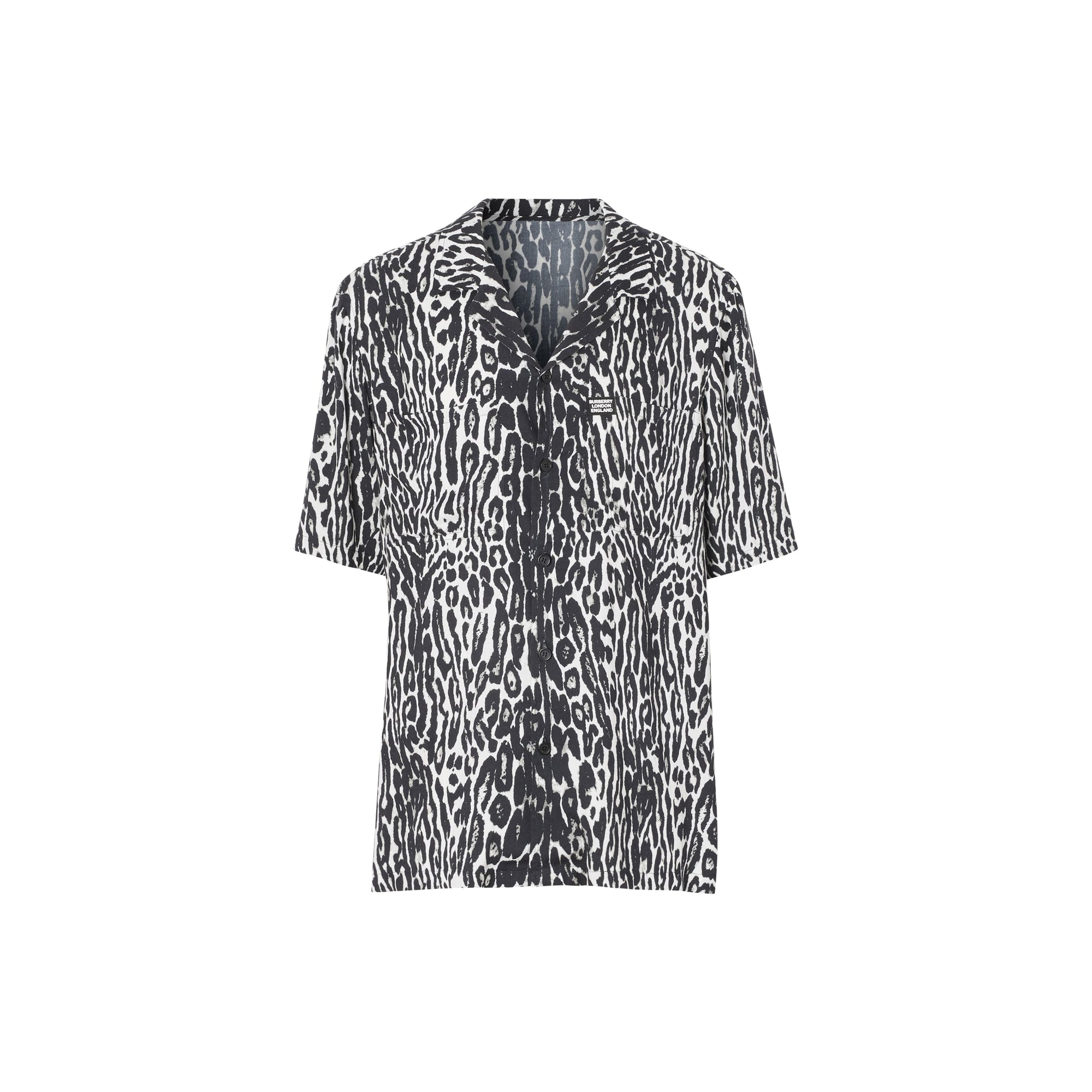 Chemise à manches courtes en sergé à imprimé léopard - Noir