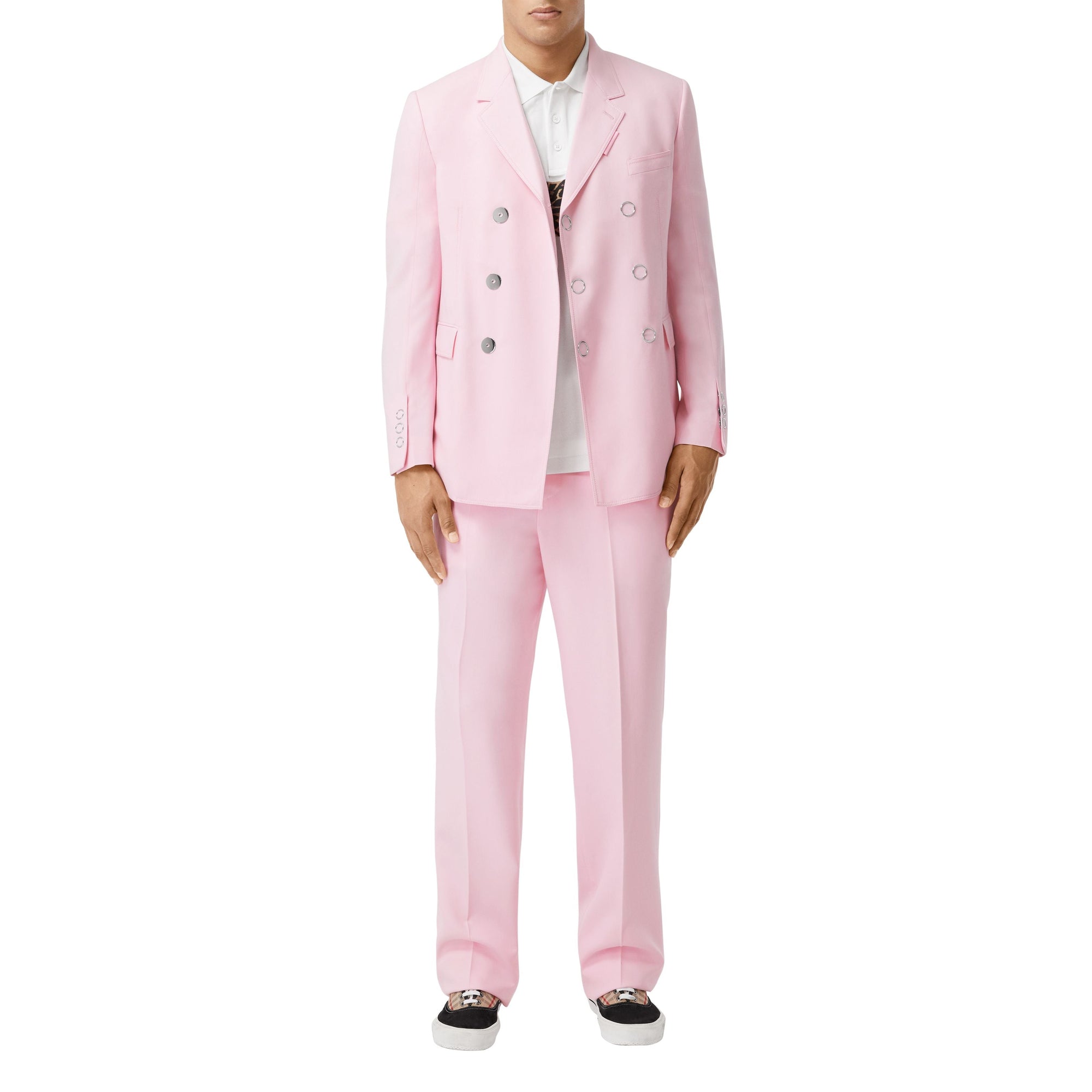 Veste de costume slim en laine avec boutons pression - Rose bonbon