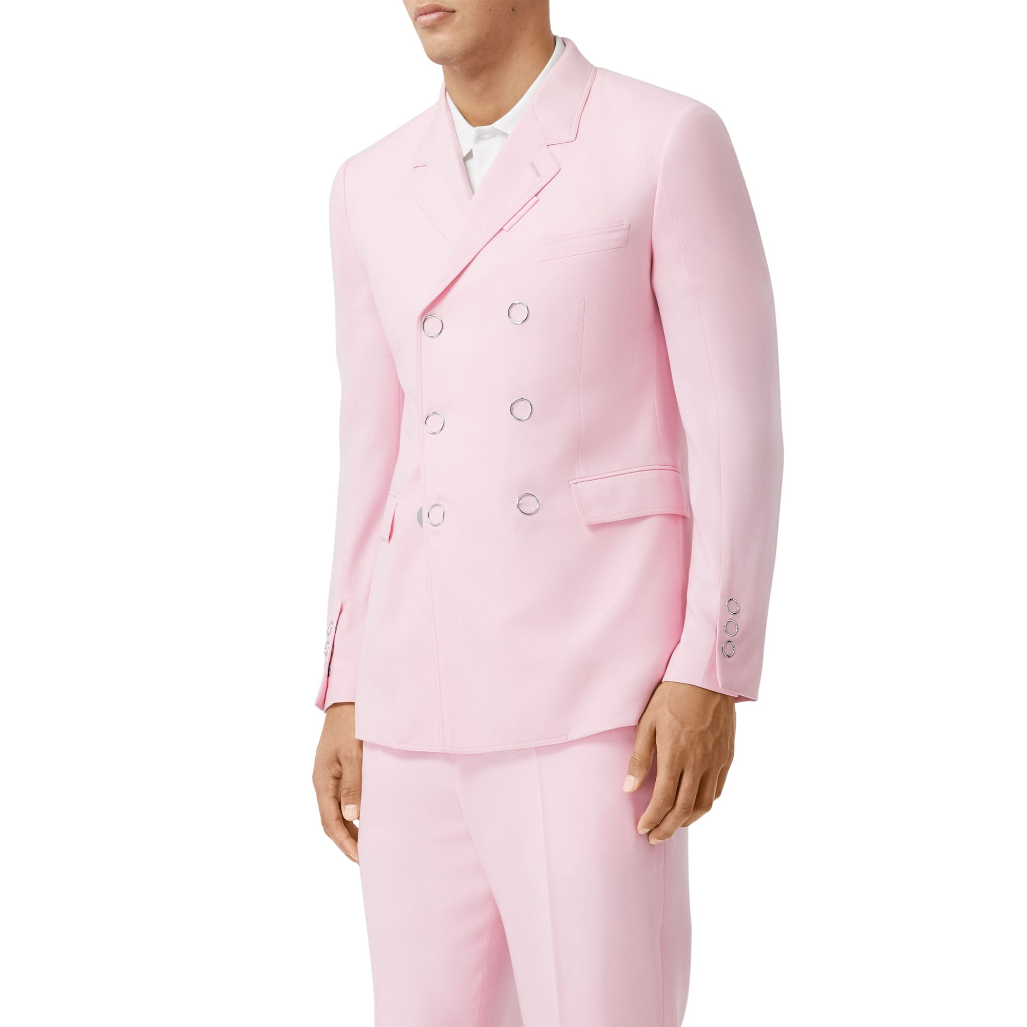 Veste de costume slim en laine avec boutons pression - Rose bonbon