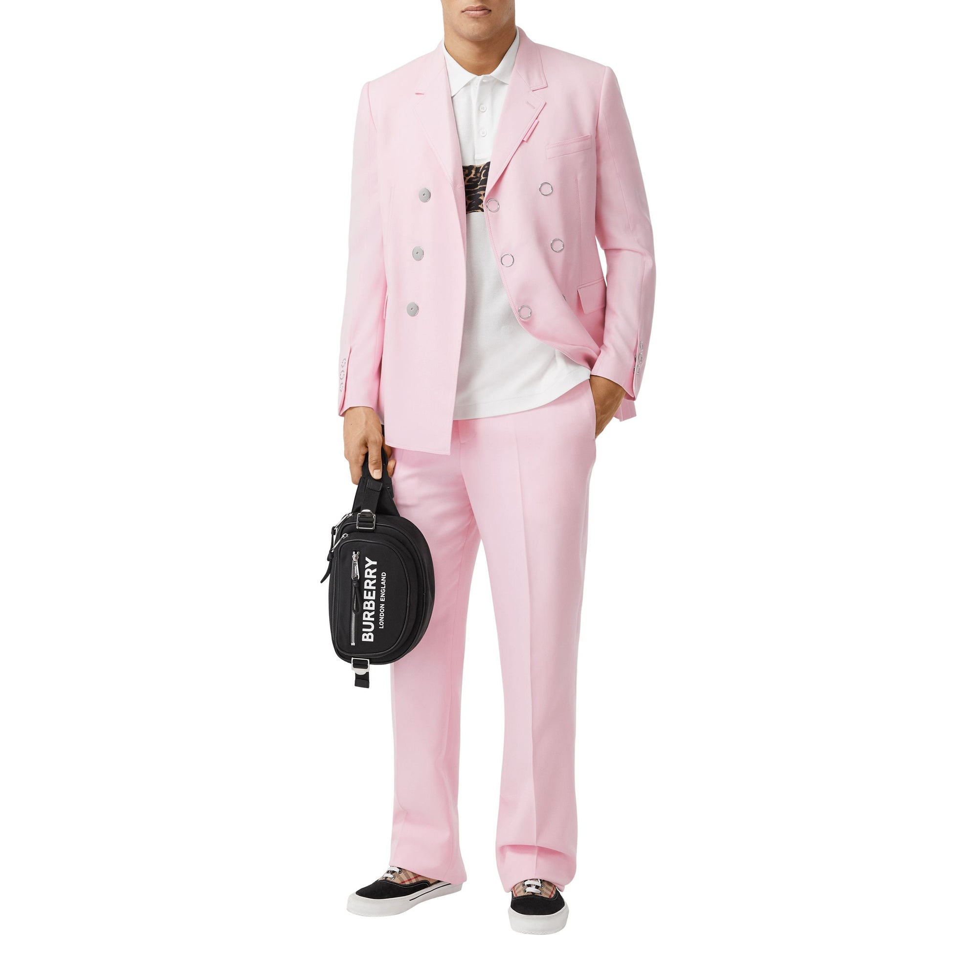 Veste de costume slim en laine avec boutons pression - Rose bonbon