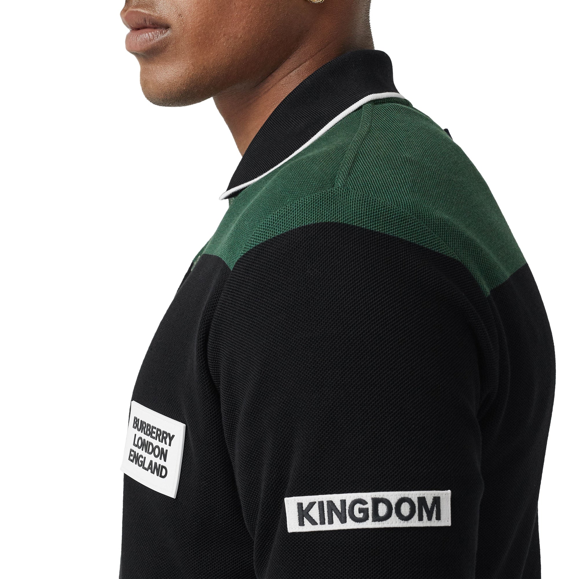 Polo en coton rayé avec logo appliqué - Vert Pin Sombre
