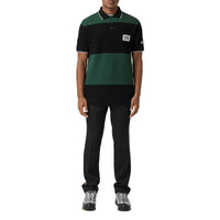 Polo en coton rayé avec logo appliqué - Vert Pin Sombre