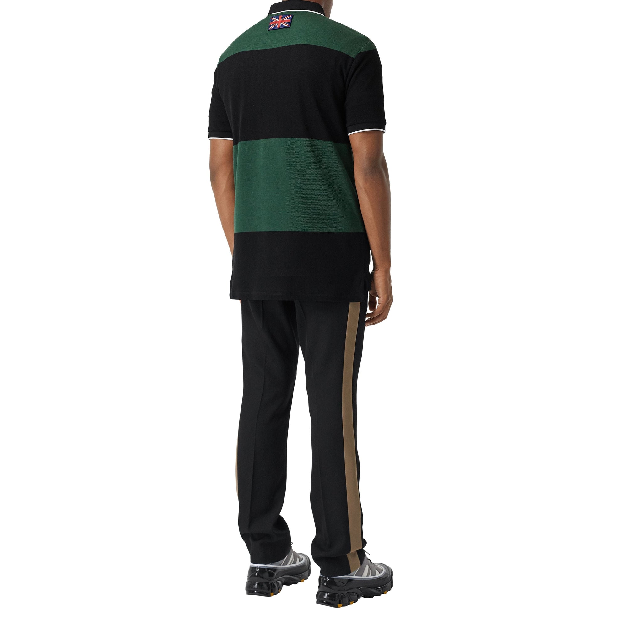 Polo en coton rayé avec logo appliqué - Vert Pin Sombre