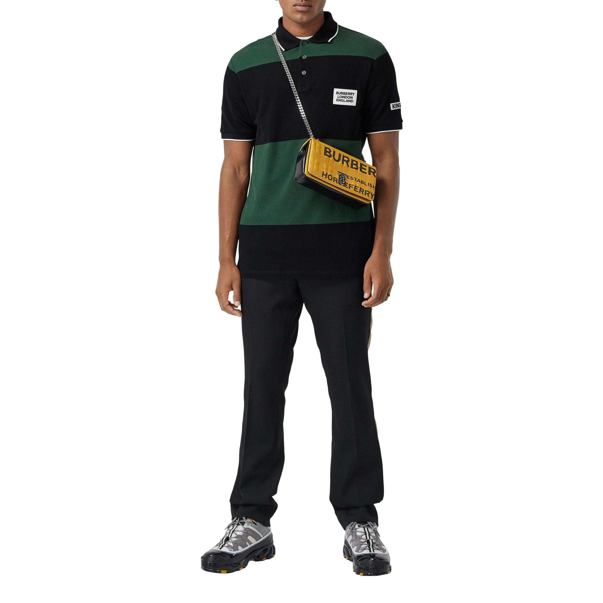 Polo en coton rayé avec logo appliqué - Vert Pin Sombre