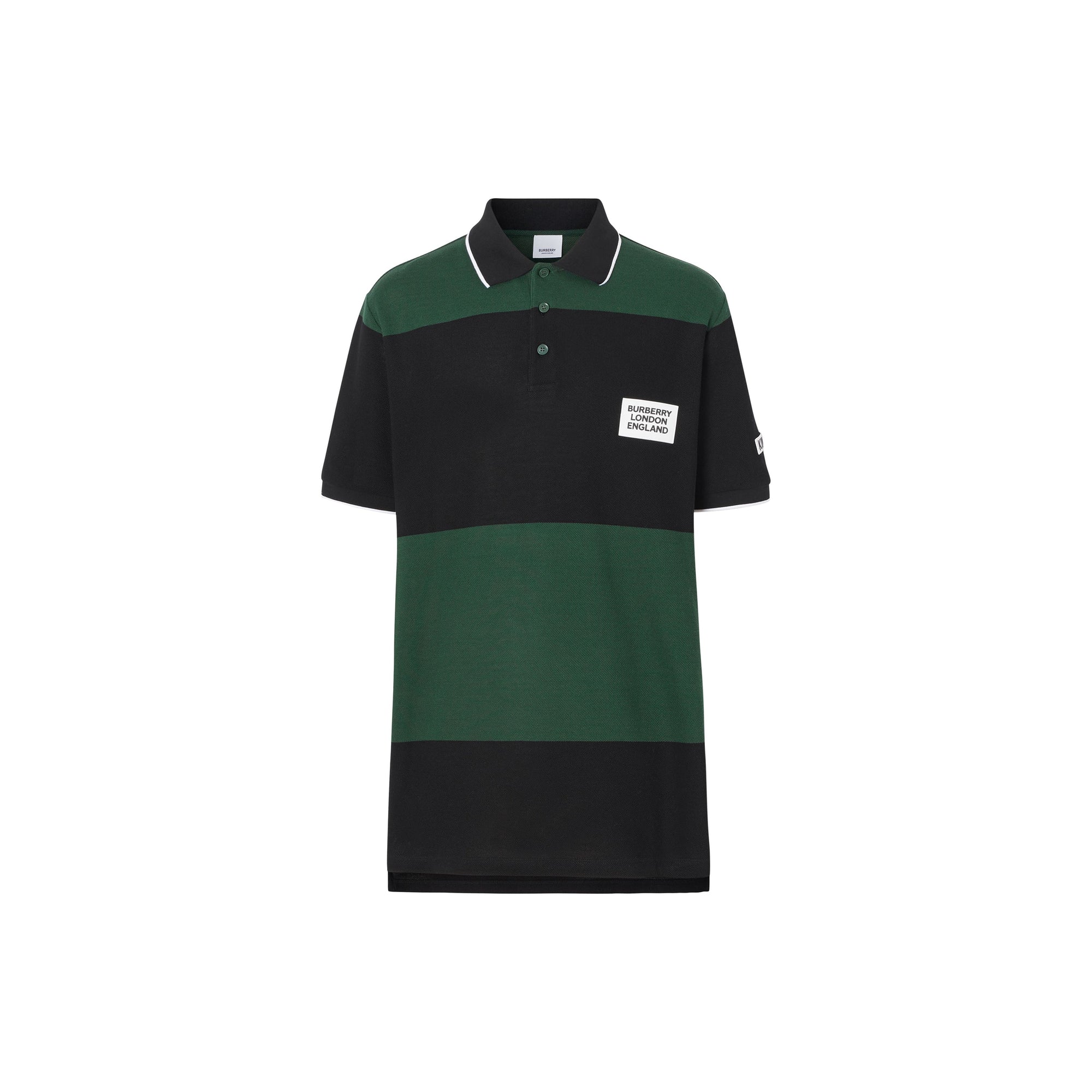 Polo en coton rayé avec logo appliqué - Vert Pin Sombre