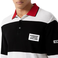 Polo à manches longues en coton rayé avec logo appliqué - Noir & blanc