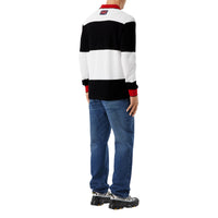 Polo à manches longues en coton rayé avec logo appliqué - Noir & blanc