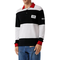 Polo à manches longues en coton rayé avec logo appliqué - Noir & blanc